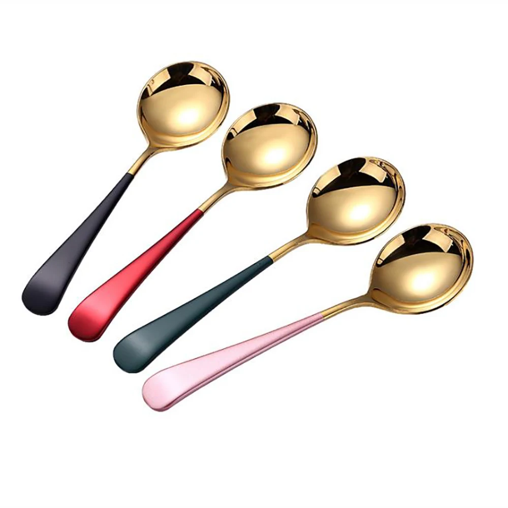Net red stainless steel small spoon household spoon creative lovely Korean style long handle eating children's spoon