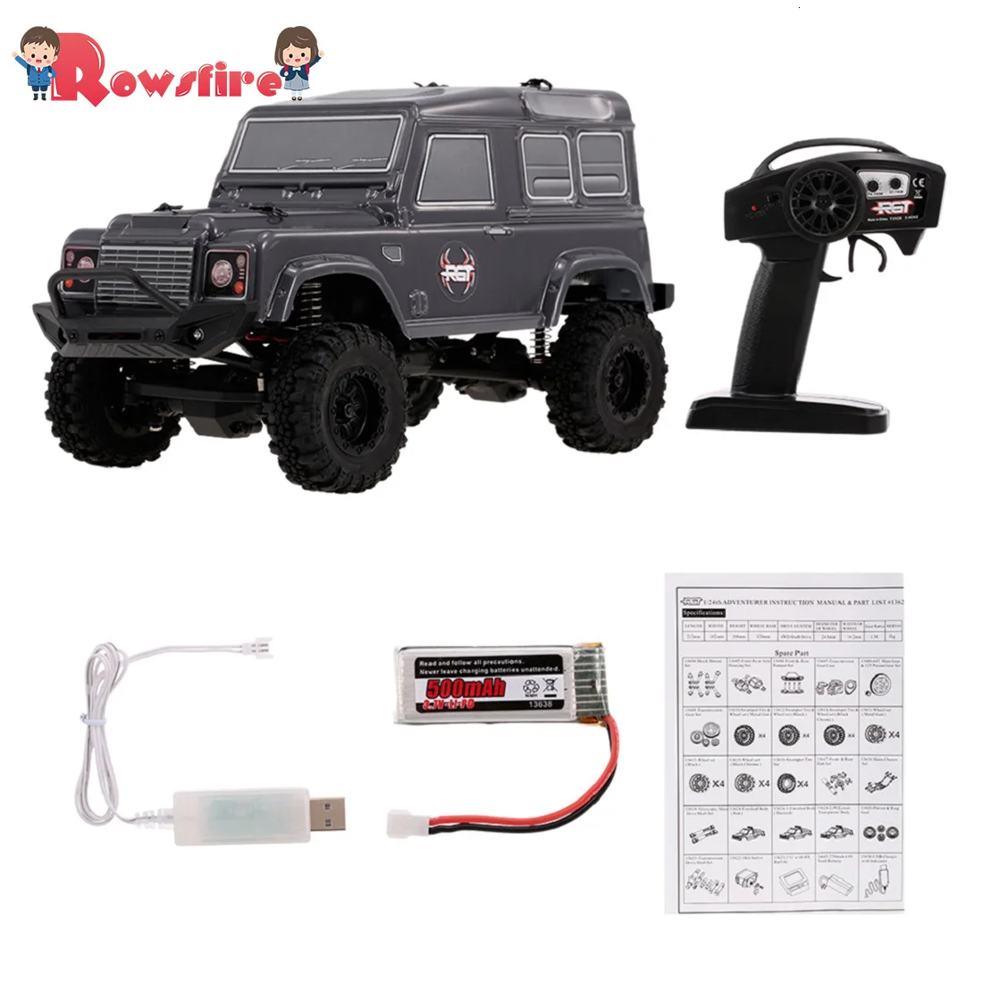

Rowsfire 1 Pcs RGT 1:24 2.4G 4WD 15km/H Simulation RC Off-Road Crawler Vehicle RC Climbing Car RTR Version - Grey/Silver