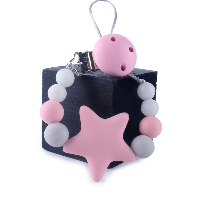 BPA бесплатно Силиконовая пустышка соски зажимы цепи большая звезда кулон уход за зубами подарок для новорожденных мальчиков и девочек - Цвет: Розовый