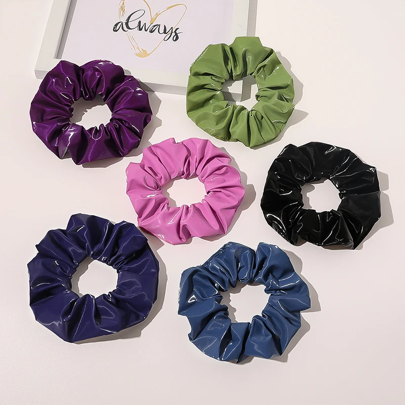

New Arrival Soft Leather Scrunchie Elastic Hair Ring Ponytail Holder Black Scrunchie for Women Hair Accessories Scrunchie PU