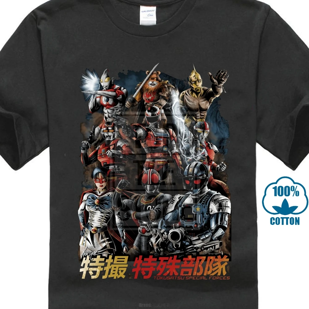 Летняя мужская футболка Tokusatsu с рисунком специальных сил в японском стиле топы