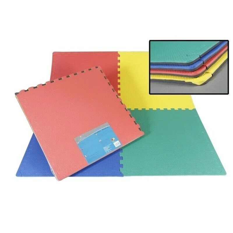 Pack 4 baldosas de Goma eva 60 x 60 x 1 cm, Colores, Superficie Rugosa,  Esterilla Puzzle para Suelo de Fitness y Gimnasio, Alfombrilla de proteccíon