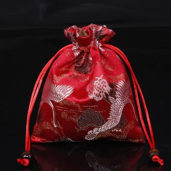 

New Crane Seawater Silk Brocade Gift Bag Chinese style Christmas Bag Drawstring Jewelry Pouch Makeup perfume Storage Pouch