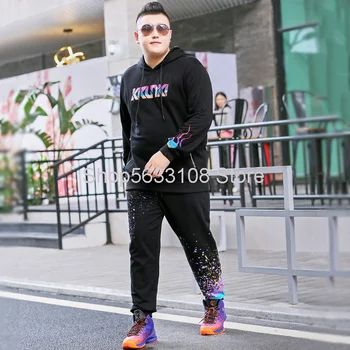 

2020 Autumn Men Big Size Sweater Pants Suit Loose Plus Fat Plus Fat Man Fat Round Neck Top Trousers