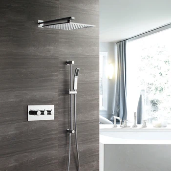 

30*30cm Bathroom Faucet Chrome Set Thermostatic Hot And Cold Mixing Valve Shower Tap Brass Rain Shower System Concealed Mixer
