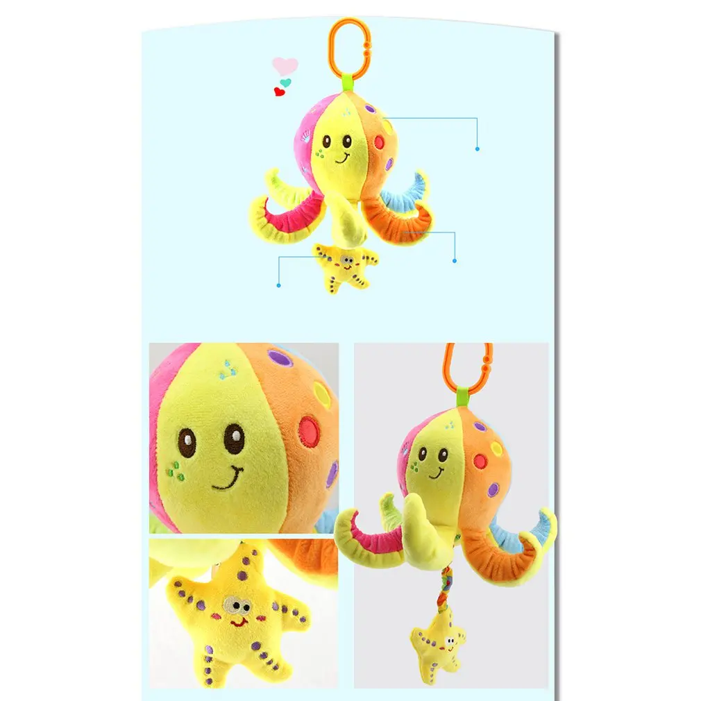 Baby Rattle Plush Toy Marine Animal car pendant Crib Bed Hanging Animal Teether Interaction Colorful Fun Early Educational Dolls