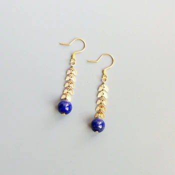 

Lily Jewelry Lapis Lazuli With Copper Leaf 925 Sterling Silver Earrings Hook Handmade Earrings Delicate Jewelry For Women Gift