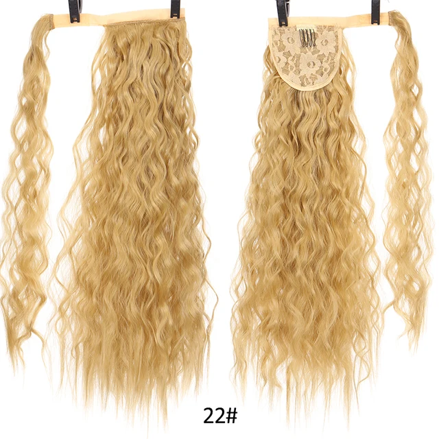 DIANQI Synthetic Corn Wavy Long Curly Ponytail Hairpiece Wrap on Clip Hair Extensions Black Pony Hair 22