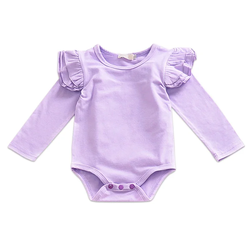 Purple long sleeve Боди для маленьких девочек; милый комбинезон с длинными рукавами; одежда для маленьких девочек с оборками; трико для малыша; повседневная одежда для маленьких девочек - Цвет: Purple long sleeve