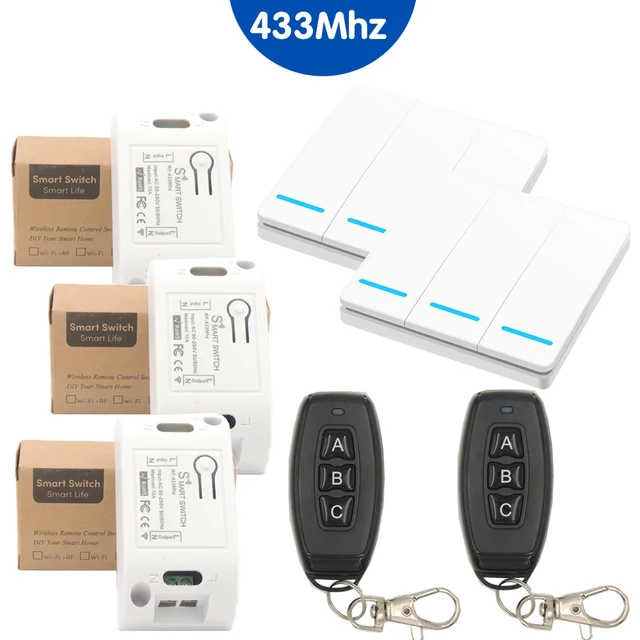 Wireless Smart Light Switch RF 433MHz Remote Control Switch AC 95-250V 10A Module 86 Wall Panel for Bedroom,Gallery Lights Lamp 3R 2WP043 2kt07