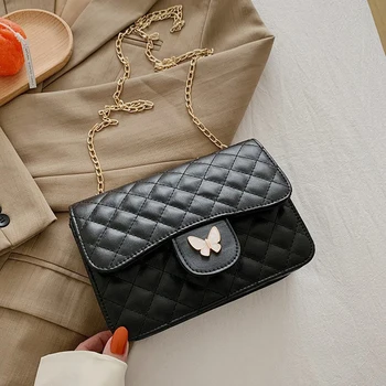 

Fashion Lattice Pattern Handbag Tote Portable Lady Butterfly Hasp Messenger Bags Popular Simple Female Daily Bag