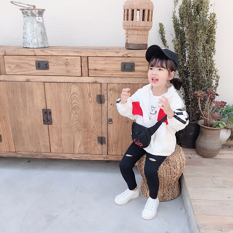 New autumn Korean style fashion white and red hit color normal section hooded jacket outwear both for boys and girls