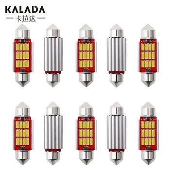 

10 pcs 4014smd LED high bright no error festoon car led bulb c5w c10w 31 36 39 41mm 6000k white 12V dc license plate dome Light