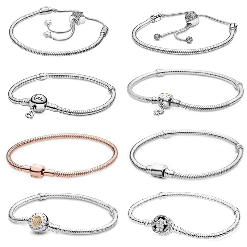 

2020 new 100% 925 Sterling Silver Pandoras 1:1 spring heart-shaped heart statement adjustable Daisy strap DIY bracelet female