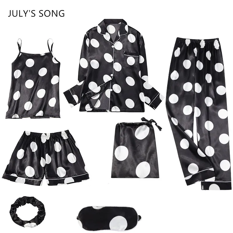Пижамный комплект JULY'S SONG женский из искусственного шелка 7 предметов в полоску