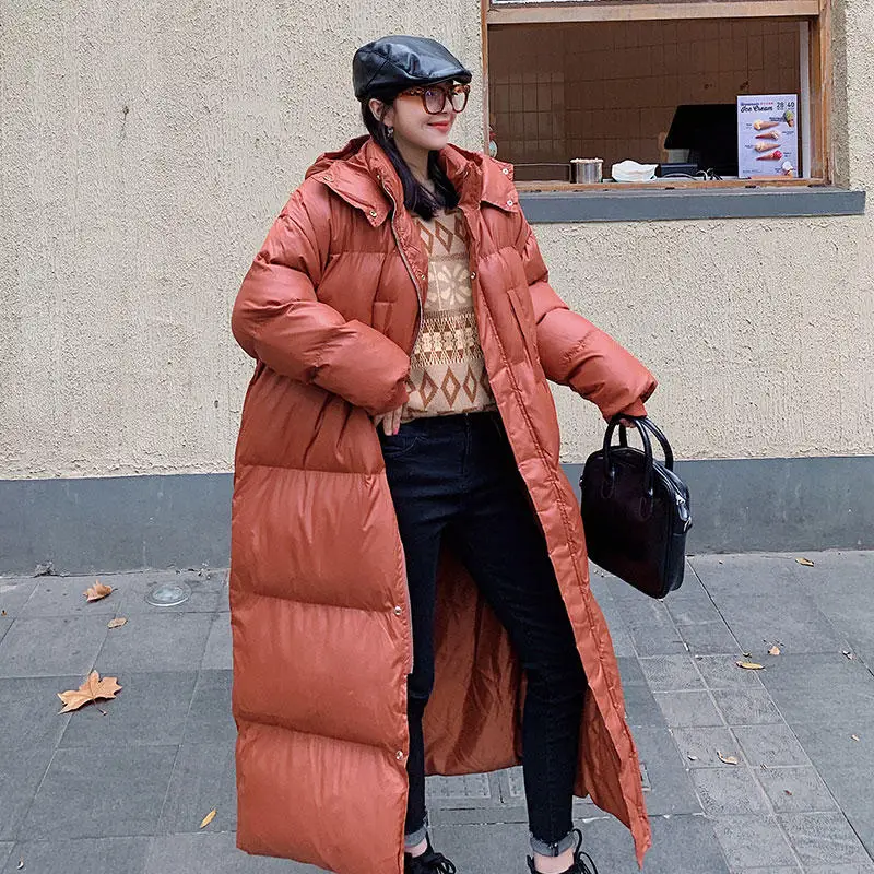 Rusty red Parka Длинное хлопковое пальто большого размера, Женская парка с подкладкой, свободная зимняя куртка, женская одежда, теплое плотное Женское зимнее пальто с капюшоном Q2242 - Цвет: Rusty red Parka