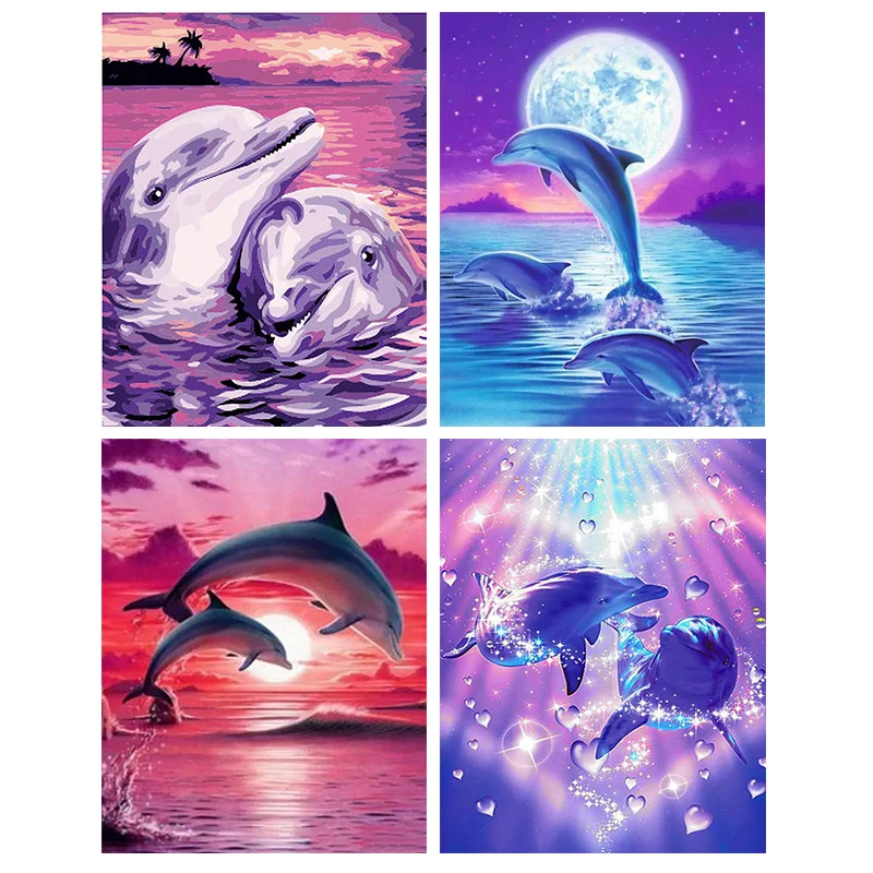 

GATYZTORY 60x75cm Dolphin DIY Painting By Numbers HandPainted Animal Oil Painting Canvas Colouring Unique Gift Home Decor