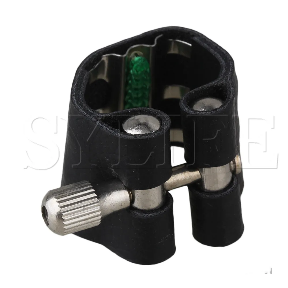 Ligadura de cuero para saxofón Tenor boquilla negra