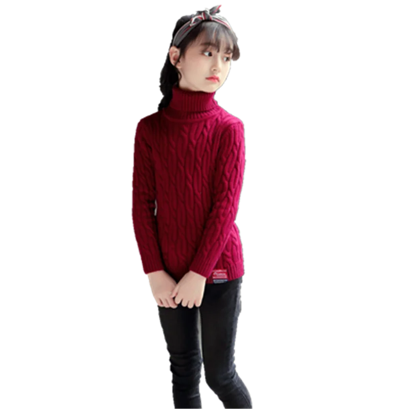 New Fall Sweater Kids Sweaters Autumn Girls Turtleneck Sweaters 4-12 Age Teenage Pullover Winter Knitted Bottoming Sweaters