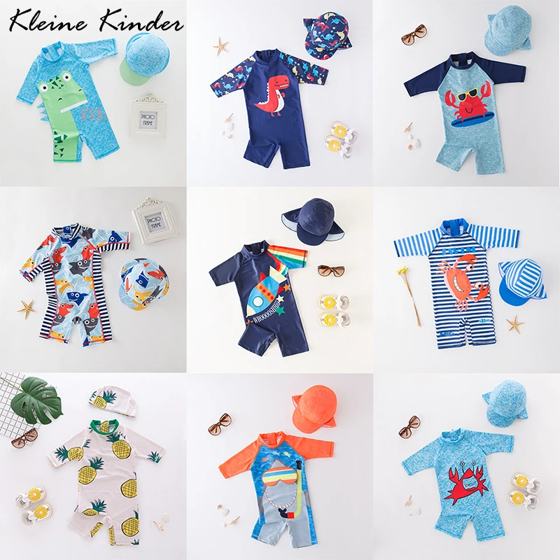 

Baby Swimwear Boy UV Protection Children's Swimsuit One Piece with Cap Dinosaur Shark Print Child Bath Clothes Swimming Suit
