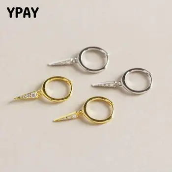 

YPAY 100% Real 925 Sterling Silver Triangle Pendant Hoop Earrings for Women Minimalist Zircon Geometric Earring Jewelry YME508