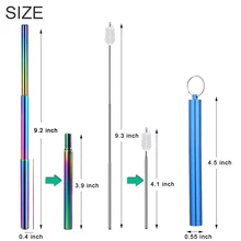 Многоразовые соломинки из нержавеющей стали трехсекционная Регулируемая телескопическая прямая соломинка набор с чистящей щеткой для напитков