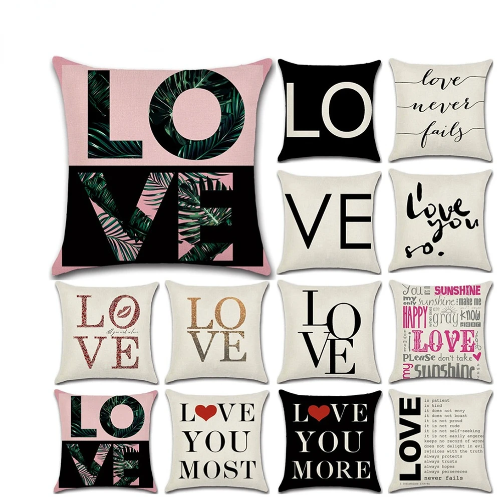 

New couple series Valentine's Day love theme pillowcase cushion cover linen printing pillows decor home throw