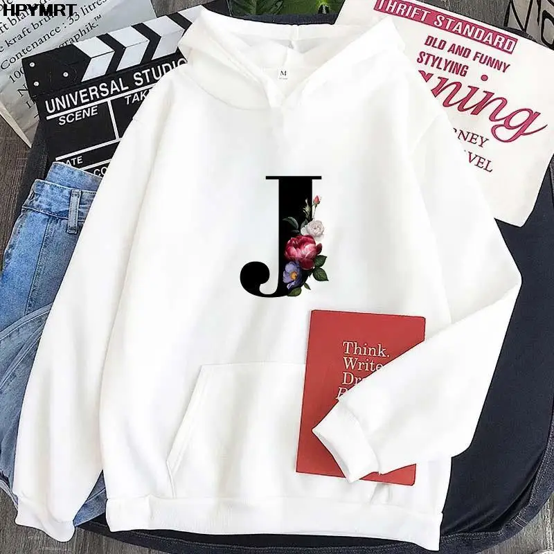 

Women White Hoodies 26 English letters Printed Hoody Sweatshirt Streetwear Casual Tops Harajuku Hipster Hoodie pullover Female