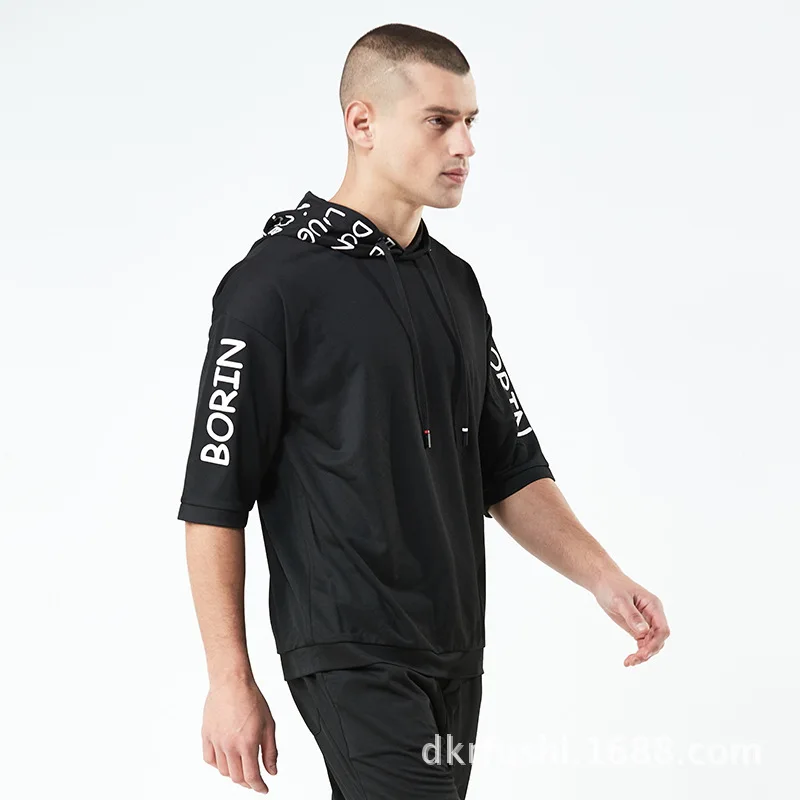 Summer New Style Fashion Leisure Suit Men's Cool Printed Hooded Half Sleeve Tops Loose-Fit Running Short Sleeve Men's 373 Summer New Style Fashion Leisure Suit Men's Cool Printed Hooded Half Sleeve Tops Loose-Fit Running Short Sleeve Men's 373
