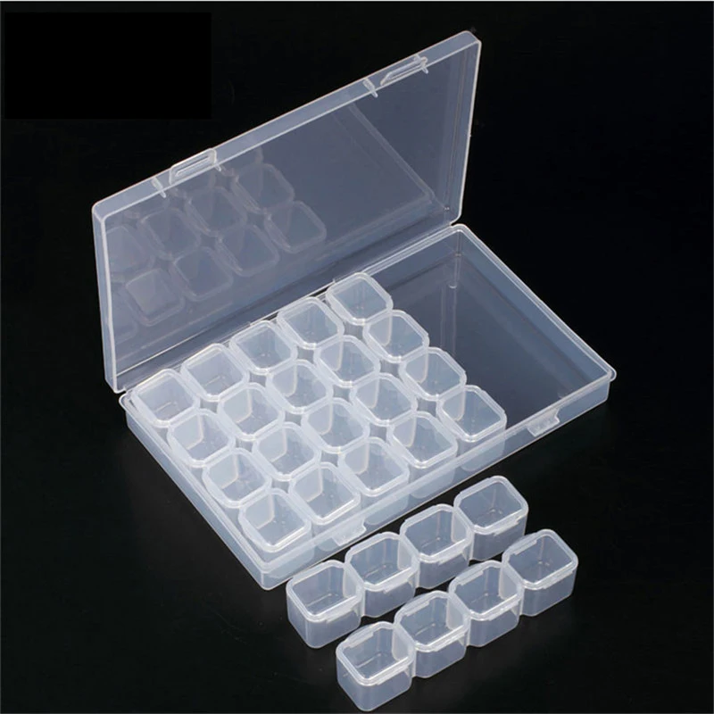 

28 Grid Plastic Empty Storage Box Transparent Nail Accesoires Tools Rhinestone Beads Display Storage Box Case Organizer Holder