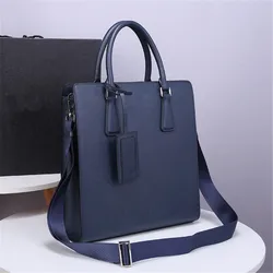 Business Men's Leather Blue Briefcase bag computer document bag shoulder Messenger bag