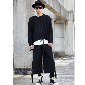 

Homens japão estilo preto fita splice solto calças casuais masculino streetwear hip hop punk gótico harem pant corredores sweatp