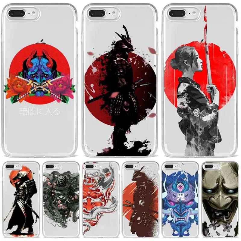 Чехол для iphone 5 6 7 8 11 12 s c se plus mini x xs xr pro max прозрачный с японской маской самурая |
