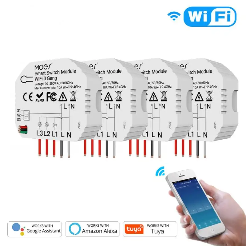 Умный модуль выключателя света Tuya Wi-Fi 3 клавиши 1/2 каналов мини-модуль