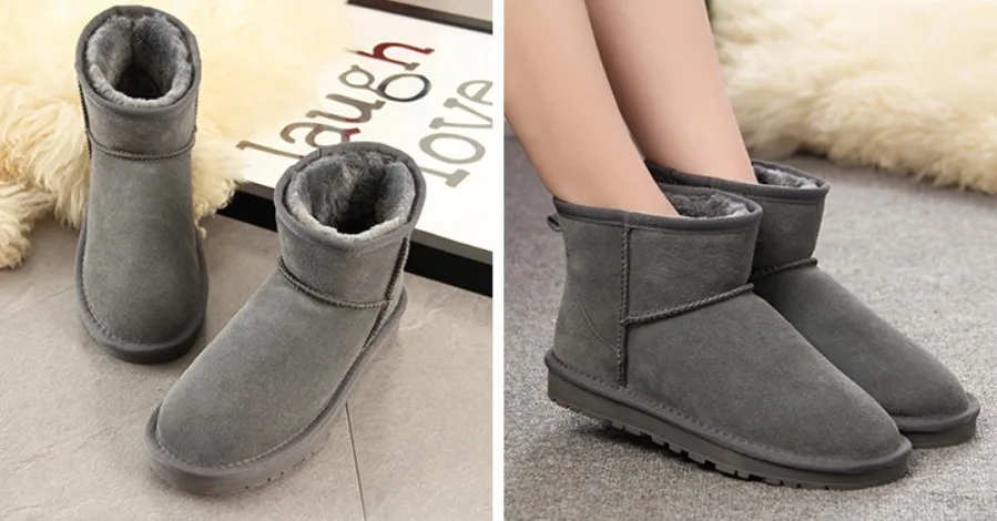 grey Maggie's Walker/модные зимние сапоги из натуральной кожи; Зимние ботильоны на высокой платформе с плюшевой подкладкой; Размеры 35-41 - Цвет: grey