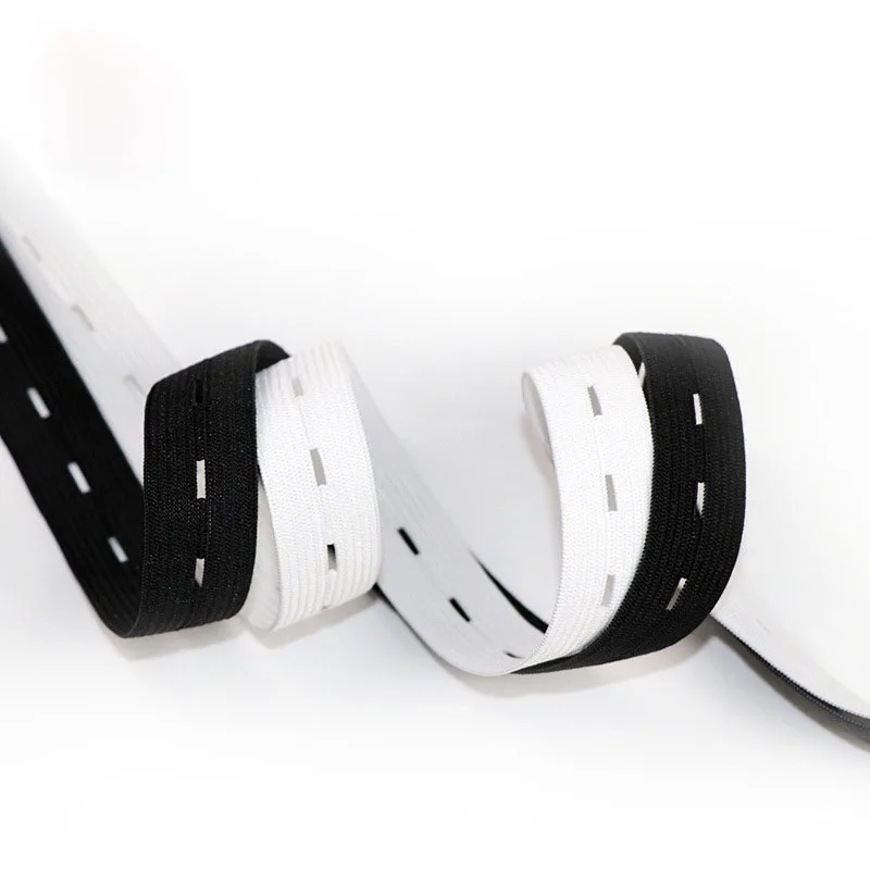 5 Meter Flat Elastic Band with Buttonholes for DIY Garment Sewing - White/Black