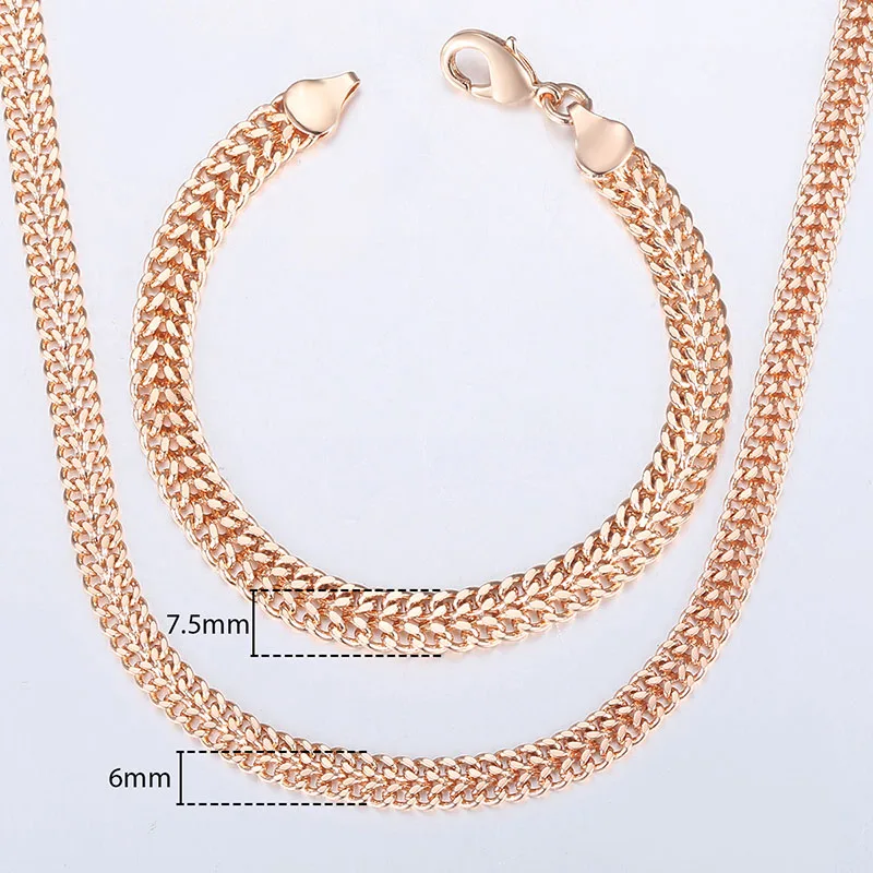 Jewelry sets Jewelry set Chain necklace 585 Rose Gold Color Necklace Bracelet for Women 2mm Marina Stick Bead Link Chain Jewelry Sets Wedding Party Jewelry Gifts LCS09