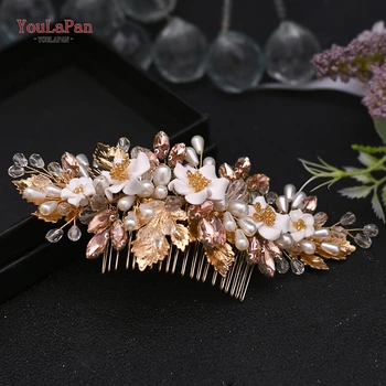

TOPQUEEN Wedding Hair Piece Colorful Wedding Hair Comb Rhinestone Tiara Headband Floral Bridal Hair Clip Pearl Women Tiara HP321