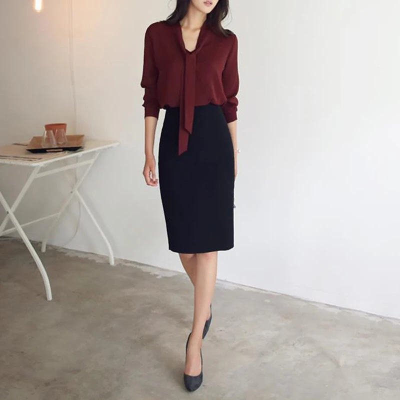 Модные корейские Blusas Mulher Elegantes женская рубашка с бантом офисные женские элегантные Однотонные блузки с длинными рукавами