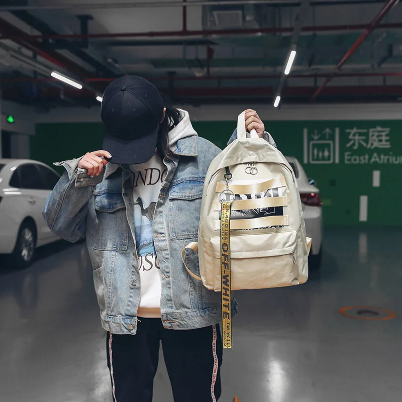 Harajuku хип хоп мужской рюкзак школьные сумки для подростков печать дизайнерский рюкзак унисекс Выкл путешествия белый студенческий граффити Сумки - Цвет: Creamy-white