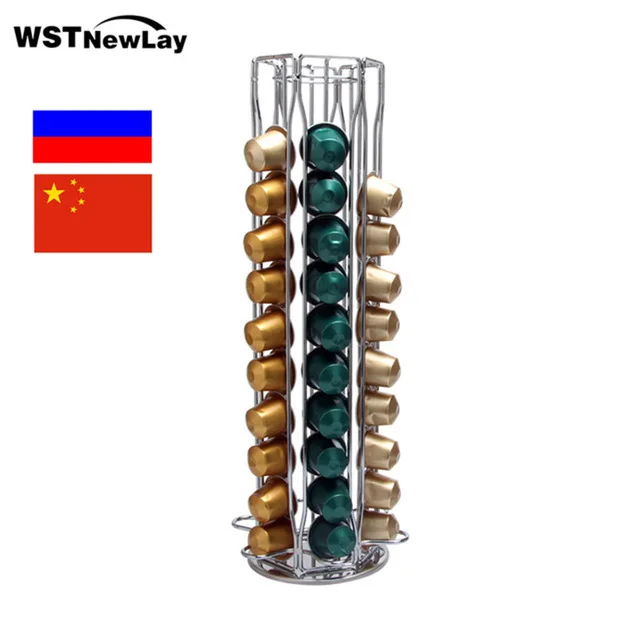 360� Rotating 60 Capsule Coffee Pod Holder Capsules Dispensing Tower Stand Fits for Nespresso Capsule Storage Coffee Stand