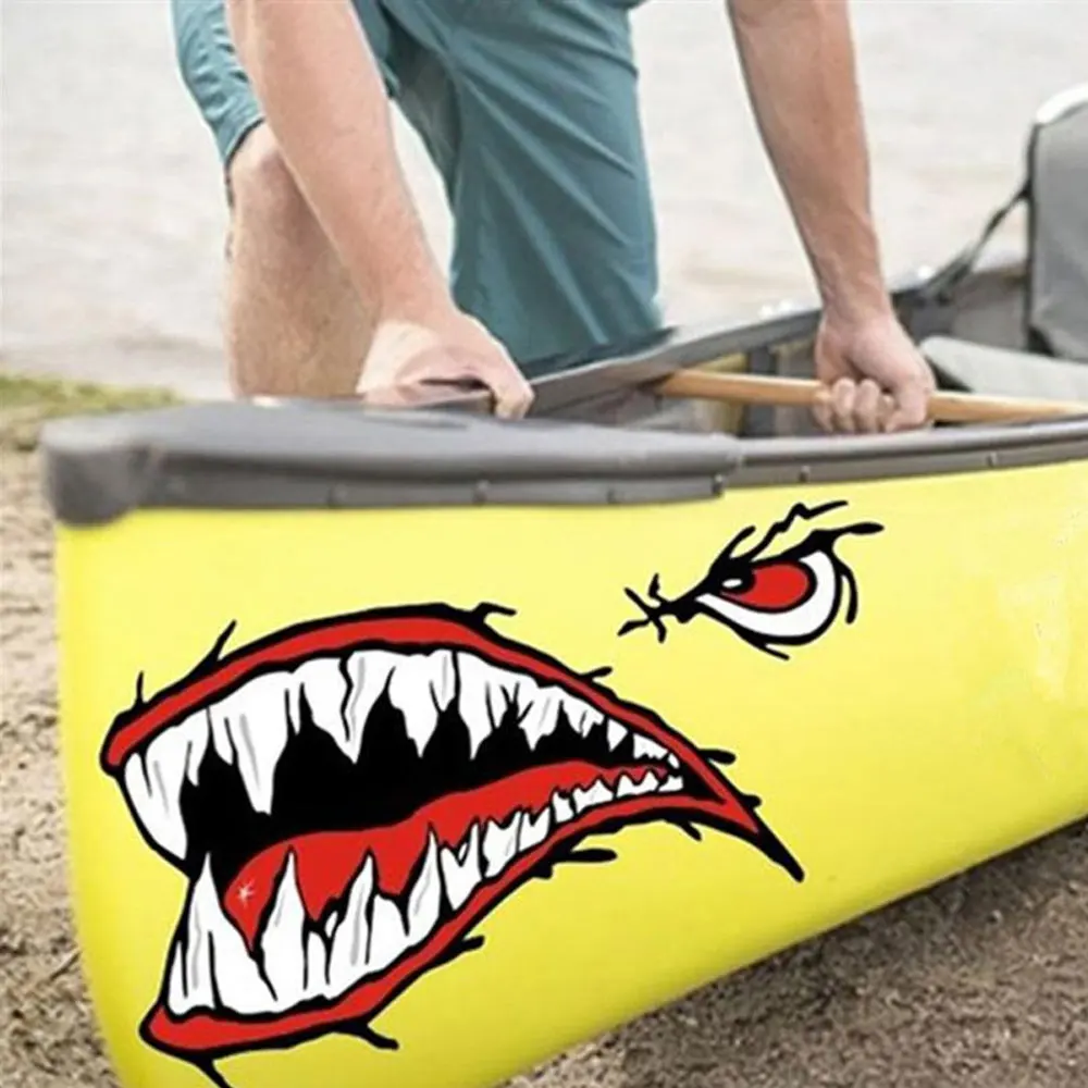 DSYCAR 1 Paar Haaientanden Mond Vinyl Sticker Decals Rubberboot Kajak Boot  Vissen Motorfiets Auto Bumper Grafische Accessoires - AliExpress, image size:1000x1000