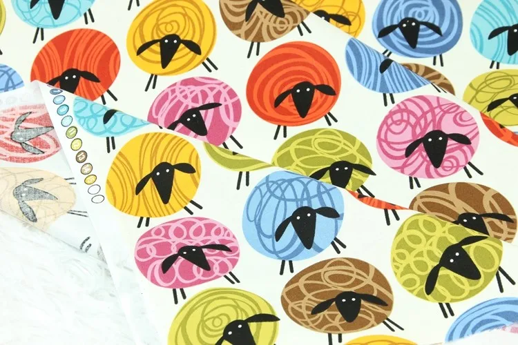 half yard plain cotton fabric with cartoon animal sheep print, handmade DIY garment dress cloth cotton CR-197
