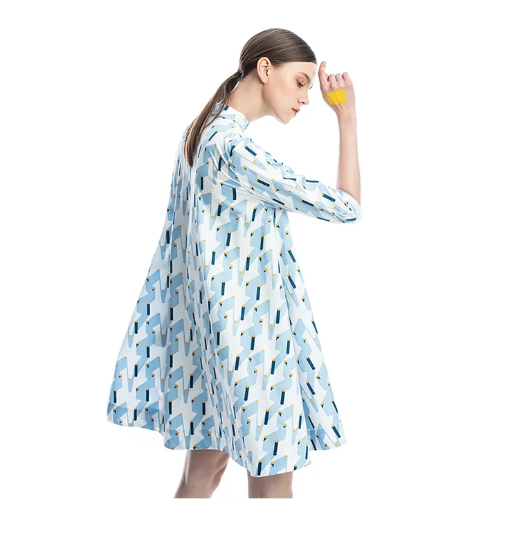 IRINAFC26 FW Collection women clothing stand collar three quarter sleeve long shirt dress
