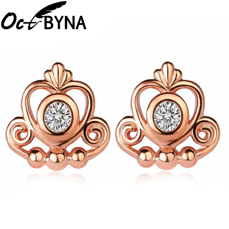 Octbyna новейший бренд розового золота серьги гвоздики для женщин Корона& круглые и золотые гвоздики Пчелка серьги ювелирные изделия подарок дропшиппинг