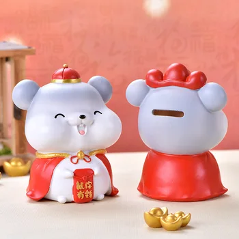 

XUNSFY Piggy Bank Resin Ornaments Miniatures Cute Lucky Mouse Micro landscape decoration DIY Craft For Car Garden Home Decor