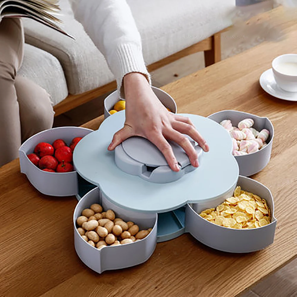 

Fruit Plate Organizer Party Storage Snack Flower Petal Candy Food Wedding Tray Box 5 Grids Nuts Rotatable Container