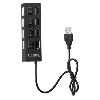 

Blue LED Light On/Off Switch High Speed Mini 4 Ports USB 2.0 Hub Adapter