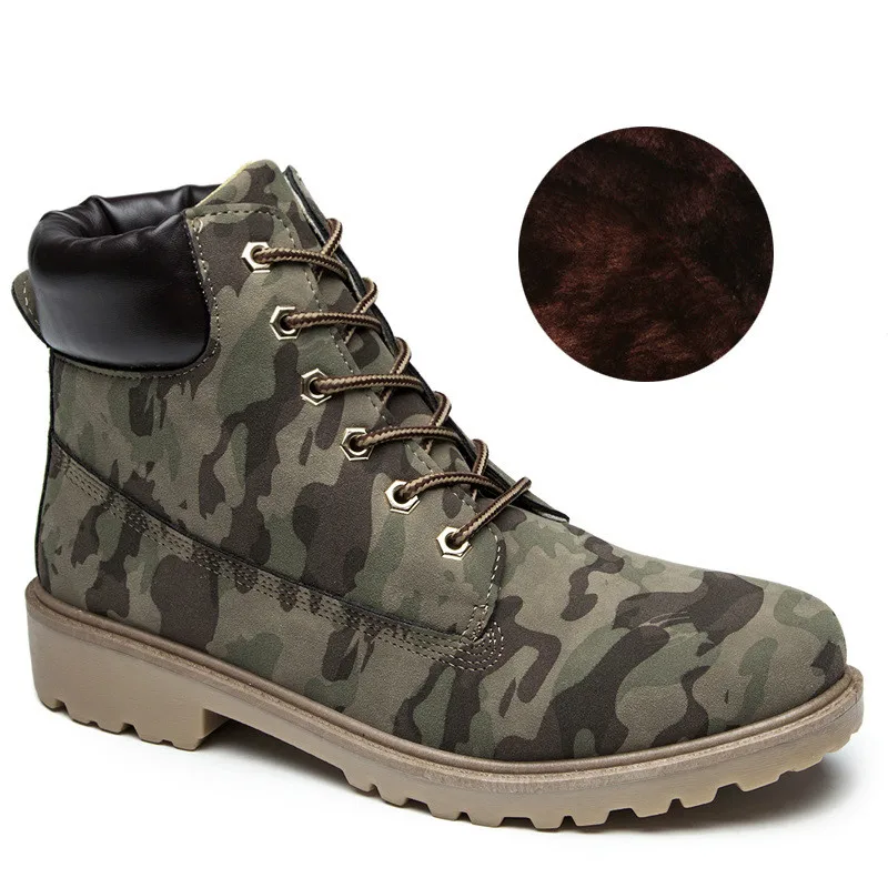 plush camouflage Ботильоны для женщин; зимние ботинки; женские ботинки на шнуровке; Повседневная плюшевая обувь; женские кроссовки; дизайнерские ботинки; Botas Mujer; - Цвет: plush camouflage