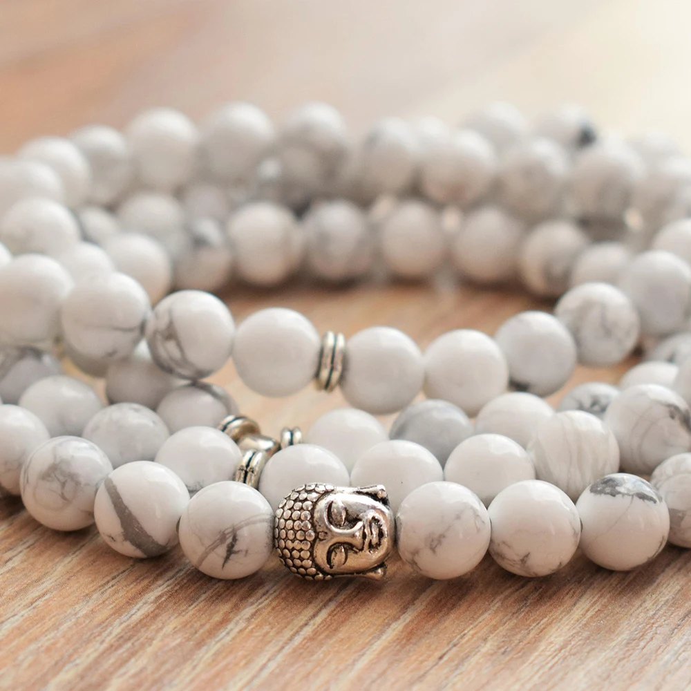 Ruberthen 8 мм Howlite 108 мала-Йога браслет женский исцеляющий натуральные кристаллы энергетический браслет натуральный камень мала бусины ювелирные изделия